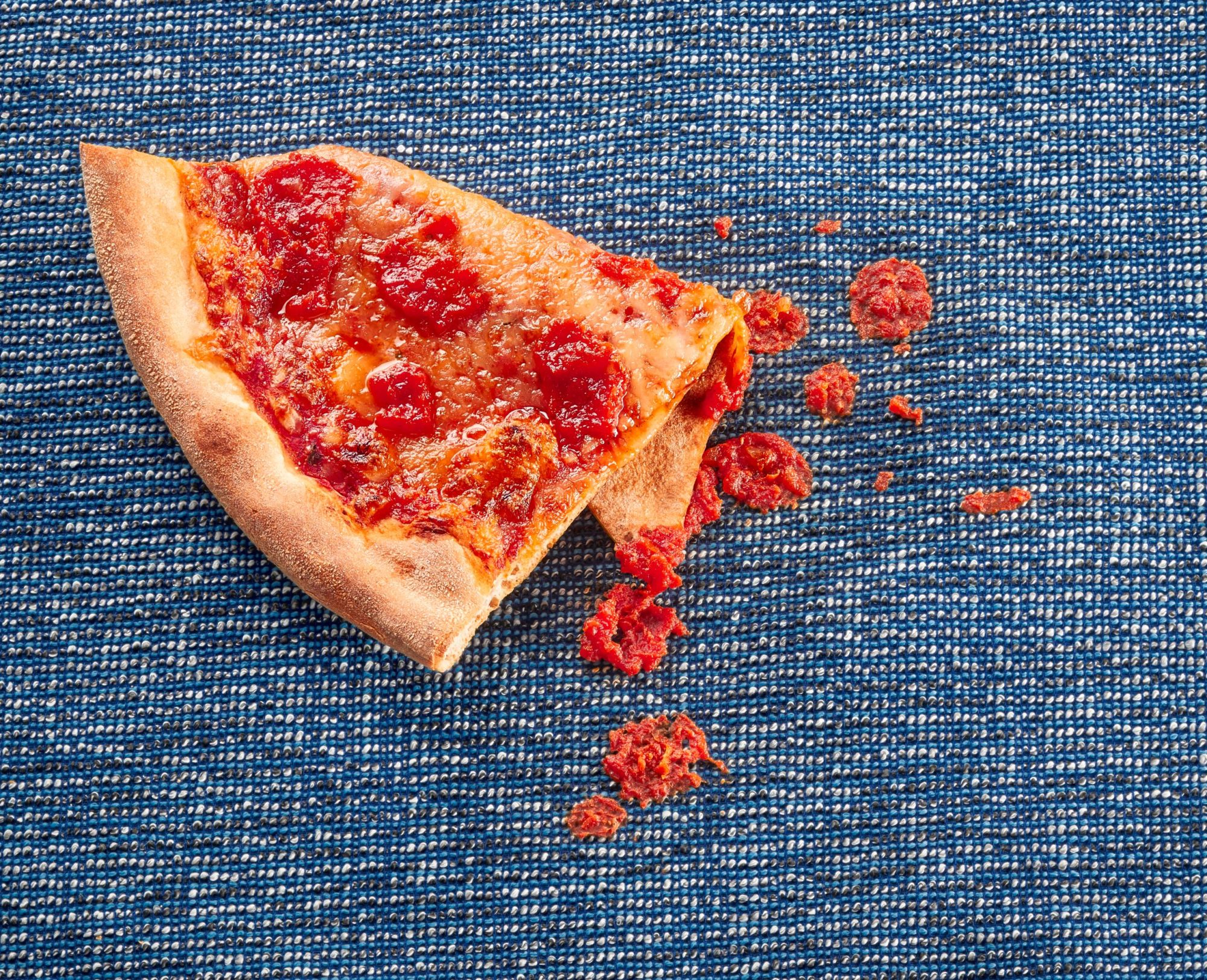 slice of pizza that fell onto the couch