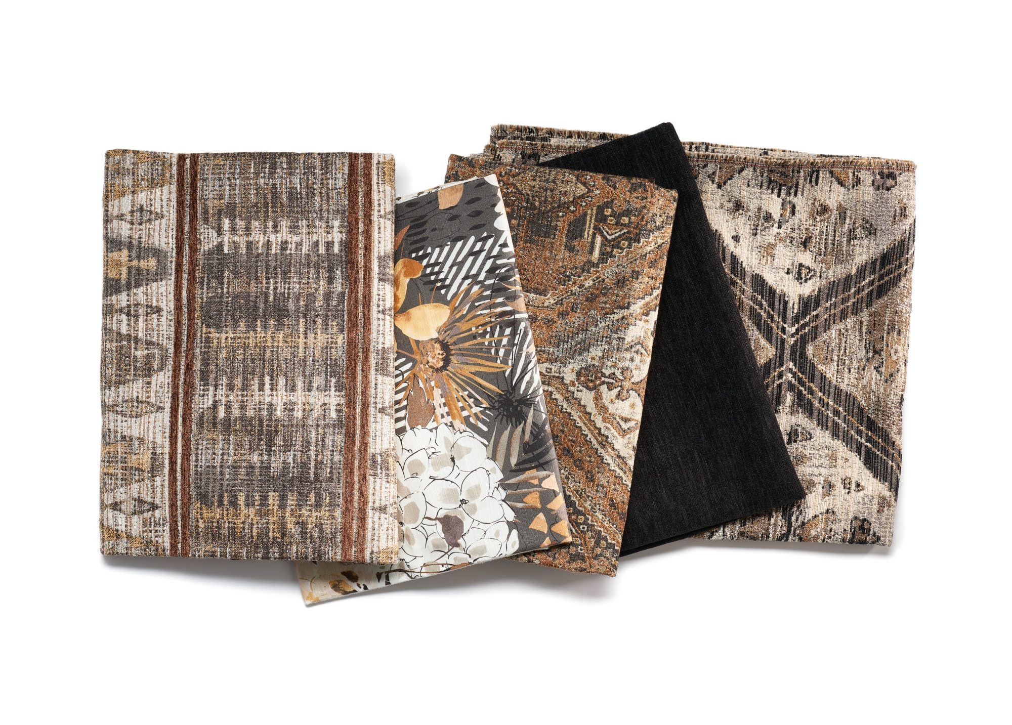 brown patterned fabric samples